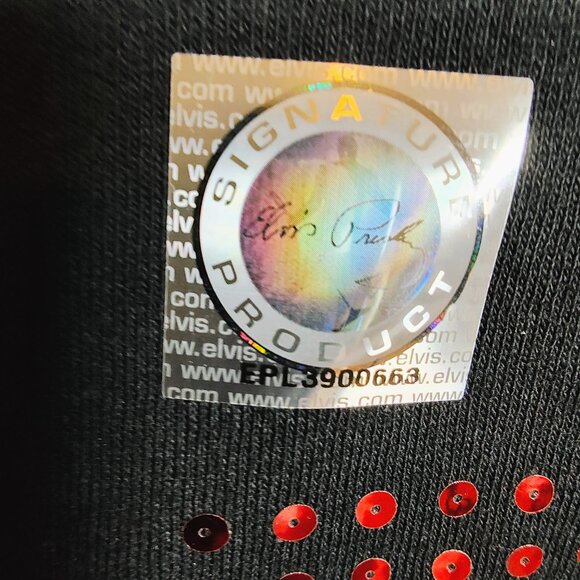 Graceland Women's Medium Elvis Presley Las Vegas Sequin Black T-Shirt NWOT - Picture 2 of 9